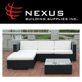 Nexus Rattan Furniture Outdoor Sofa and Logo